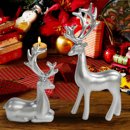 Reindeer Christmas Decor,Christmas Reindeer,Christmas Table Decorations,2pcs Resin Reindeer Sculpture Deer Statue Reindeer Ornament For Home Office Desk Decor(Silver 2pcs/Set 7in)