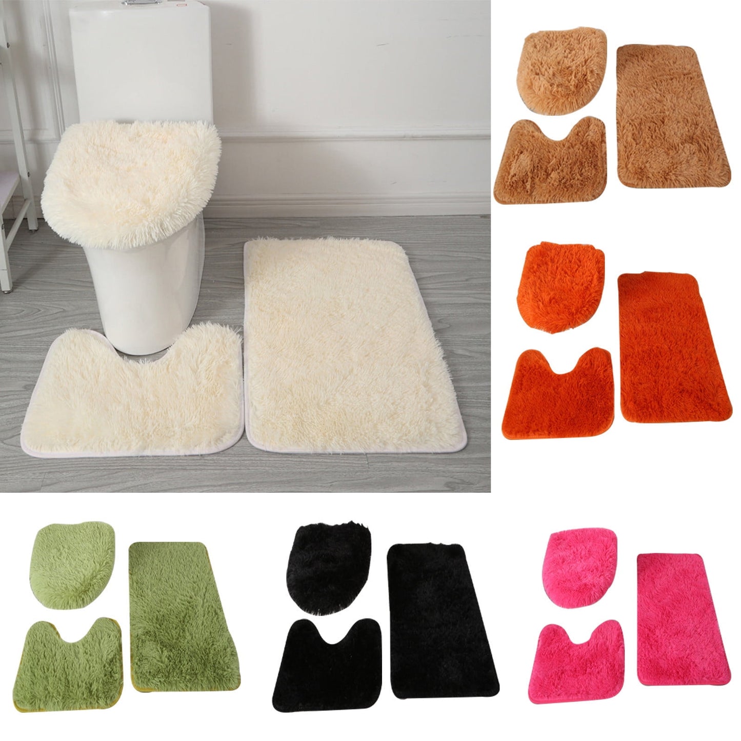 Toilet Seat Cover Set,Bathroom Rugs Sets 3 Piece,Ultra Soft Non Slip Bath Rug and Absorbent Chenille Bath Mat,Bathroom Rugs,Plush Bath Mats for Bathroom(Beige 3pcs/Set 20in)