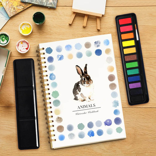 Beginner-Friendly Watercolor Workbook, 12 Colors Watercolor Paint Set With Paint Brush Pen, Painting Book For Kids, Water Colors Paint Adult Set,Diy Drawing & Craft Supplies For Beginners