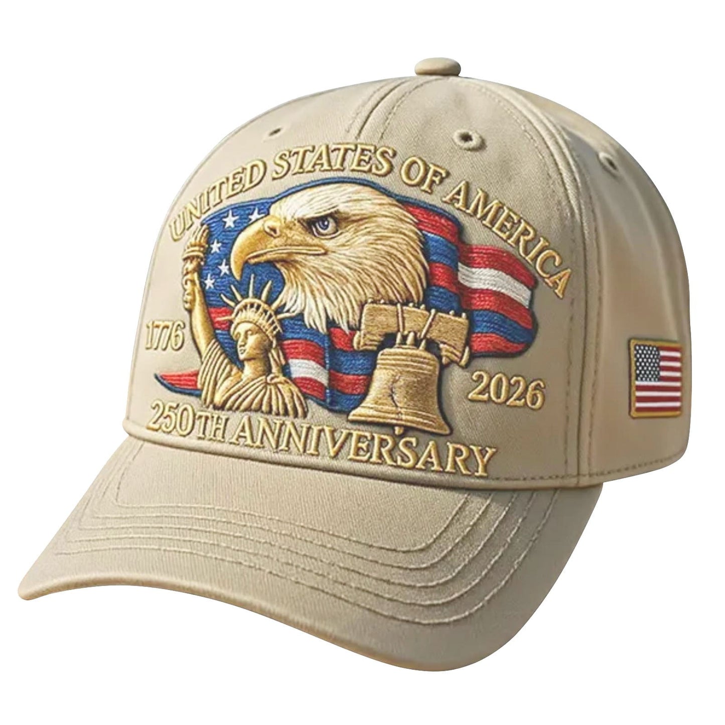 Bald Cap,Baseball Hat,United States 250th Anniversary Hat Bald Printed Patriotic Baseball Cap,US 250th Anniversary Hat,Adjustable Retro Washed Patriotic Baseball Cap(Beige 24-22in)