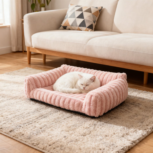 Cat Couch,Pet Chair,Cat Sofa Bed,20¡Á16inch Cats Bed With Rabbits Furs Suitable Cushion With Premium Soft Corduroy Fleece,Fuzzy Pet Couch Bed With Removable Washable Cover.(Pink)