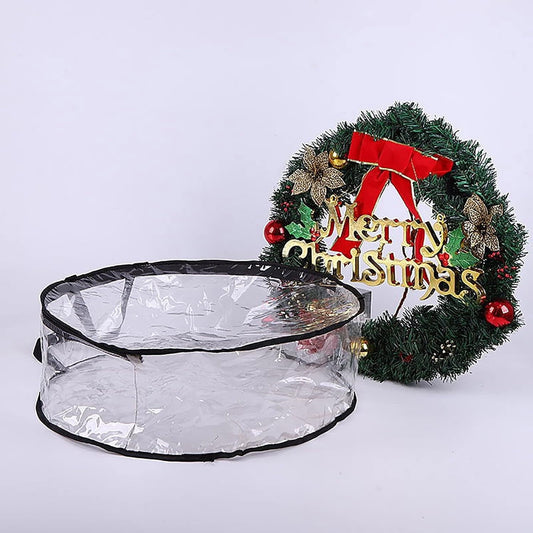 Wreath Storage Container,Wreath Storage Bag,Garland Holiday Container with Plaid Christmas Wreath Storage Box with Heavy Duty Handle and Clear Window(Black 24*8in)