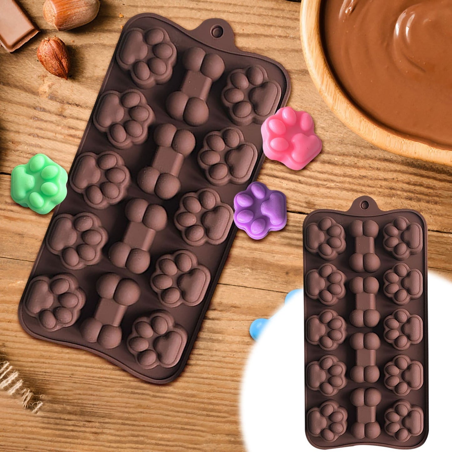 Mini Muffin Silicone Molds,14 Chocolate Mould Dog Bones Claw,Silicone Muffin Pan set- Mini Cups Cupcake Tray,Non-Stick Silicone Baking Molds for Making Muffin(1pc 9*4in)