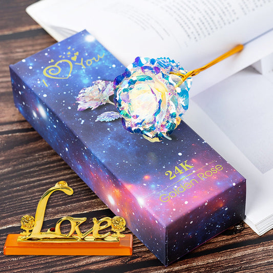 Iridescent Decor,Crystal Flowers,Galaxy Rose Flowers Colorful Rainbow Artificial Flowers Crystal Flower Best Gifts for Mother's Day Easter Valentine's Day Girl's(1pc+Base 10in)