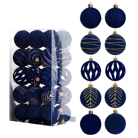 Velvet Christmas Ornaments,Christmas Ornaments Set,30 Pcs Velvet Christmas Balls Flocked Christmas Tree Ornaments Plastic Balls Hanging Ornaments Christmas Tree Decoration(Multicolor Blue)