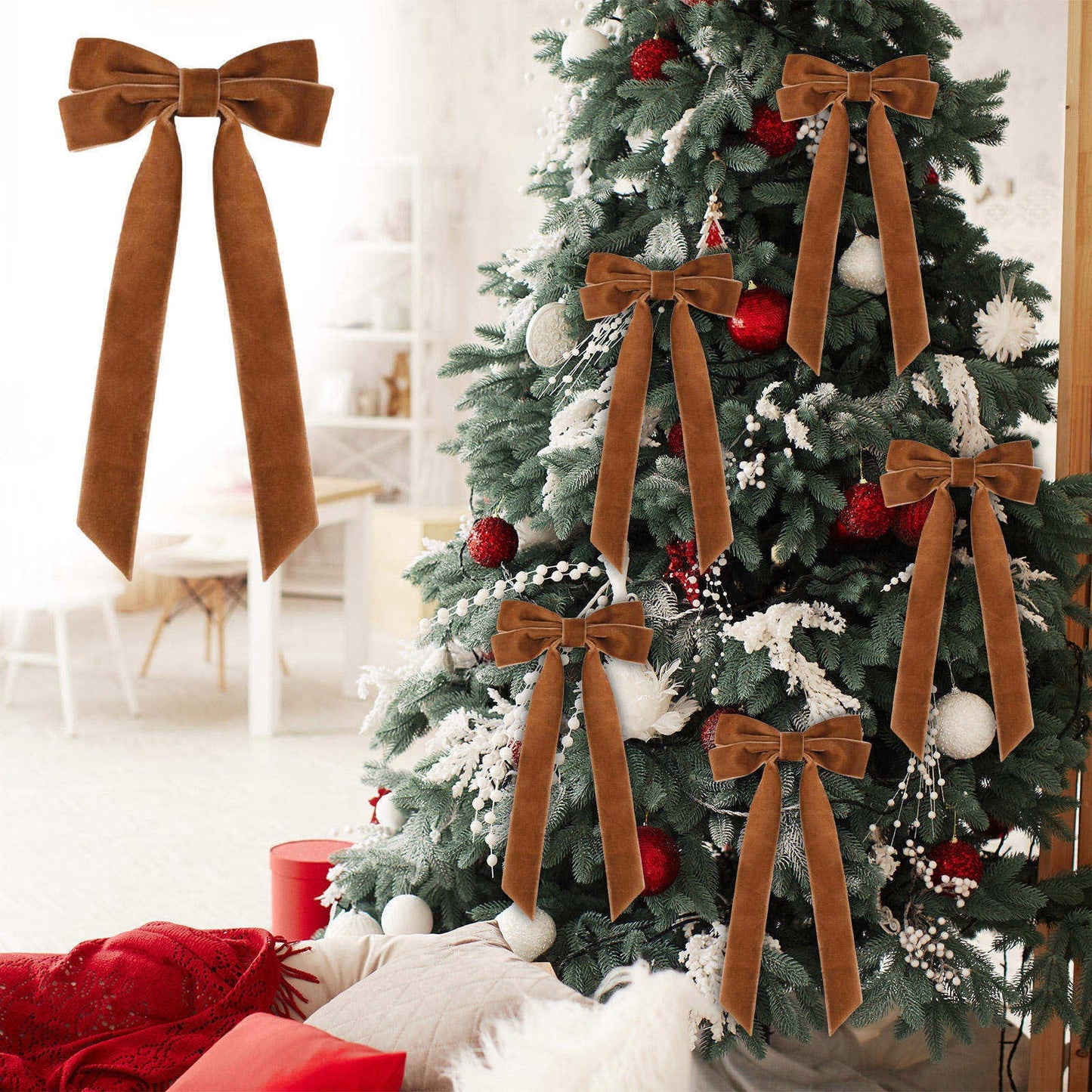 Christmas Gifts,Christmas Decorations,Small Velvet Christmas Bow Gift Packaging Home Decoration Apparel Clothing(Brown 1pc 8.5in)