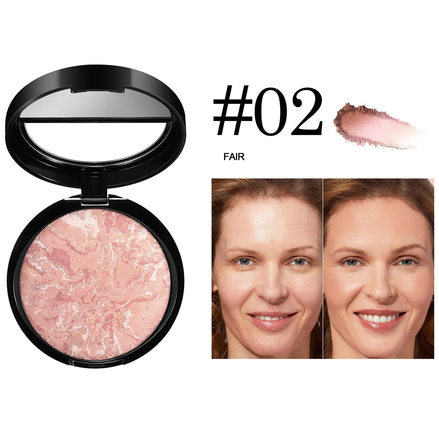 Blush for Cheeks,Blush Palette,Baked Blush, Marbleized Blush for Cheeks, Shimmery Satin Finish Powder Blushes Palette, Buildable Color Natural Face Makeup Powder,Bronzed Baking Powder(B)