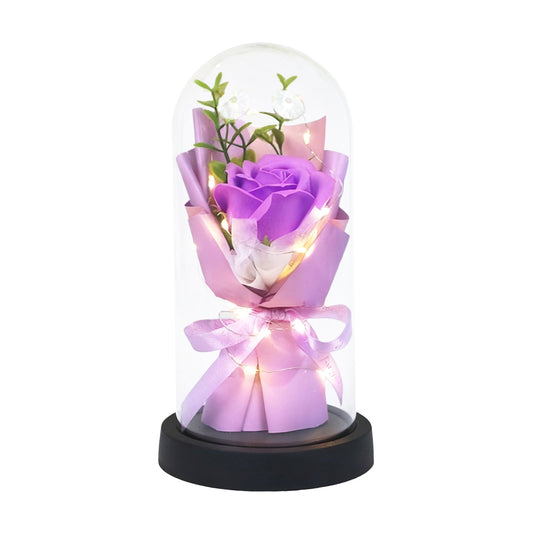 Valentine's Day Decorations Roses Bouquet Valentines Day Gift Everlasting Flowers Dried Flower Bouquet Glass Cover Roses Soap Flowers Luminous Birthday Gift Practical Arrangement