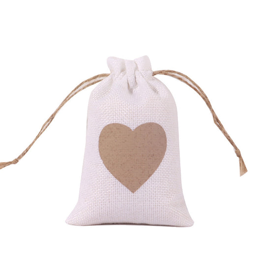 Valentines Day Decorations Floral Centerpieces for Tables Heart Canvas Tied Bag Day Wedding Candy Gift Packaging Bag With Drawstring