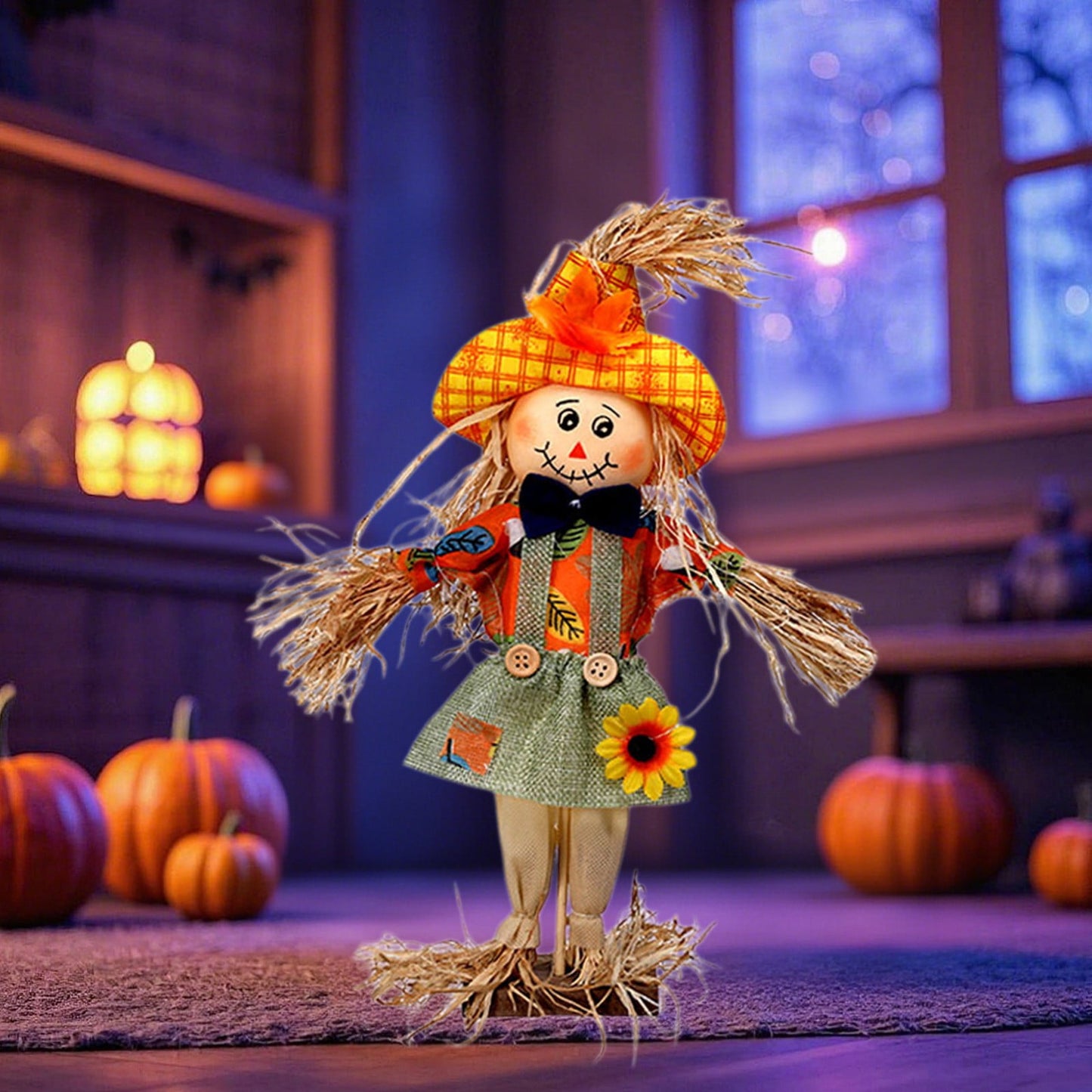 Halloween Toys,12in,Farmhouse Scarecrow - Handwoven Straw & Burlap Halloween Decor With Hat, Rustic Fall Harvest Figurine For Home Display?