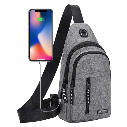 Sling Bag for Men,Small Crossbody Backpack,Small Sling Backpack Crossbody Sling Bag,Crossbody Bags,Chest Bag Daypack Fanny Pack with Earphone Hole for Hiking Traveling(Gray 12*7*2in)