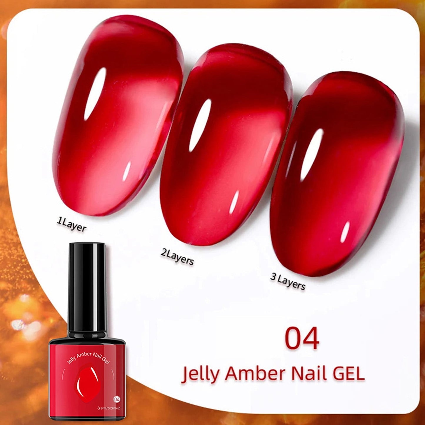 Amber Jelly Crystal Gel Nail Polish, Jelly Gel Nail Polish, Soak Off UV Light Cure Gel Polish, Crystal Transparent Series Sheer Gel Varnish Curing Requires Soak off Home Salon French Manicure (#04)