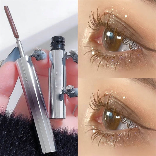 Brown Curling Iron Mascara, Washable Metal Mascara, Curling Iron Wand 3D Eyelash Non-Clumping, Smudge-Proof Natural Length Extra Slim Long Lasting, Natural Thick Clear Lashes-looking