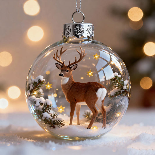 Christmas Snow Globe Ornaments, Animal Hanging Ornaments Christmas Tree Decoration, Forest Animal Snowflake Ball Pendants with Deer Cow Rabbit for Xmas Decor