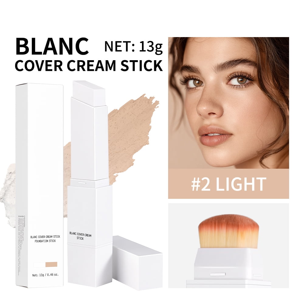 Color Changing Foundation Stick with Built-in Brush, Quick Fix Full Coverage Concealer Stick, Hydrating Concealer Base Makeup, 2 IN 1 Double Head Foundation Stick for Flawless Look (#01, Light)