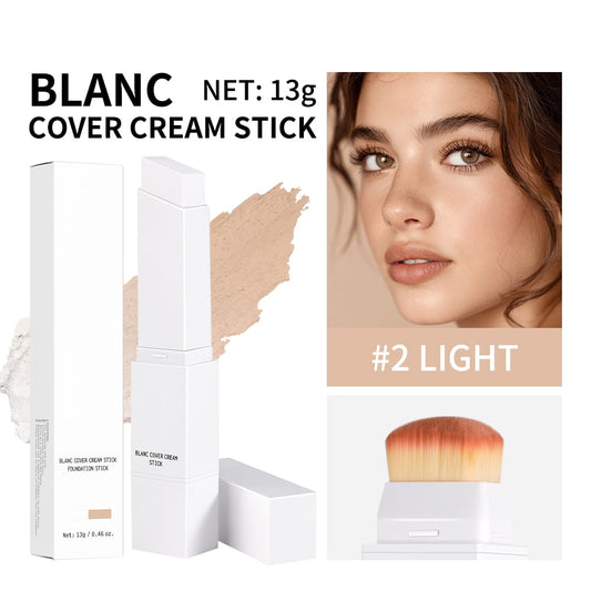 Color Changing Foundation Stick with Built-in Brush, Quick Fix Full Coverage Concealer Stick, Hydrating Concealer Base Makeup, 2 IN 1 Double Head Foundation Stick for Flawless Look (#01, Light)