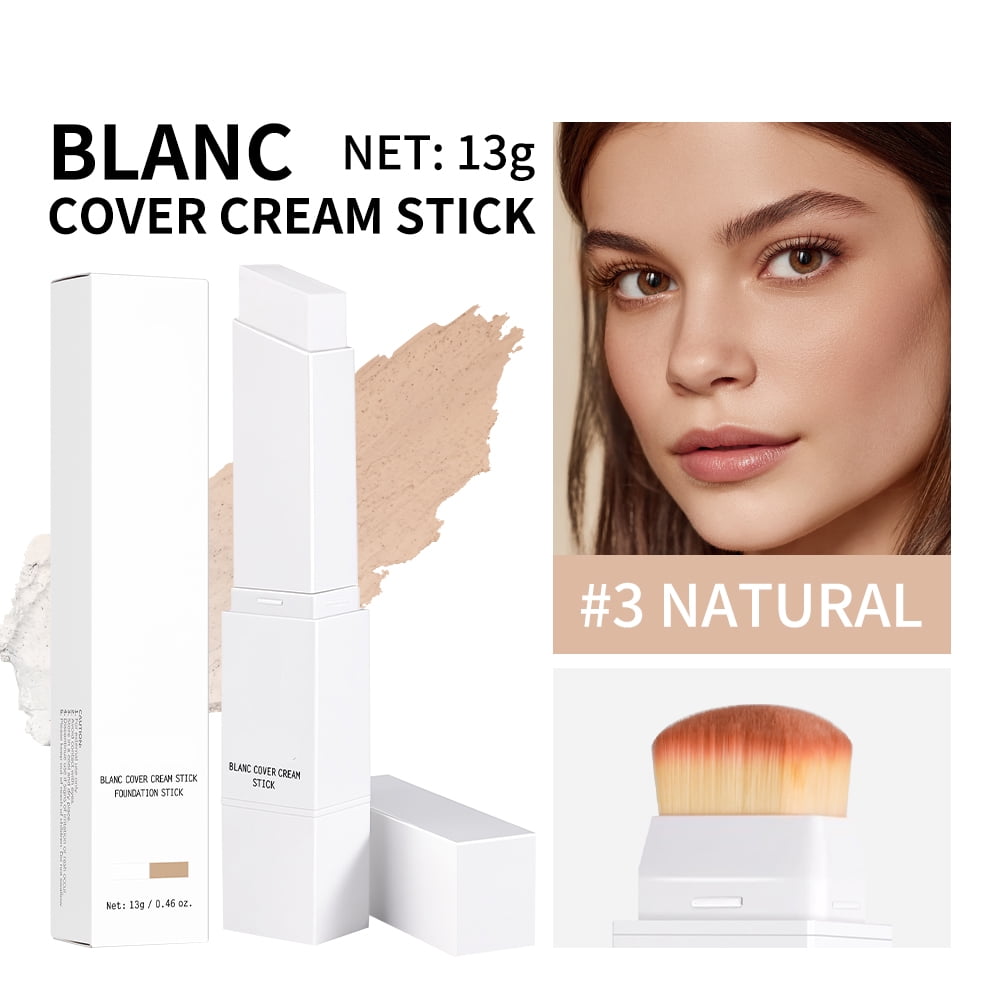 Color Changing Foundation Stick with Built-in Brush, Quick Fix Full Coverage Concealer Stick, Hydrating Concealer Base Makeup, 2 IN 1 Double Head Foundation Stick for Flawless Look (#01, Natural)