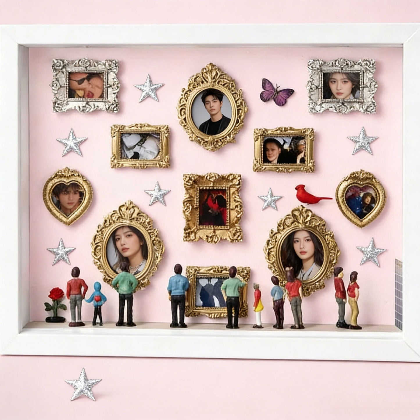 DIY Mini Museum Silhouette Box Kit, Creative Mini Museum Kit with Gold Mini Picture Frames & Figurines for Personalized Shadowbox Memory Display