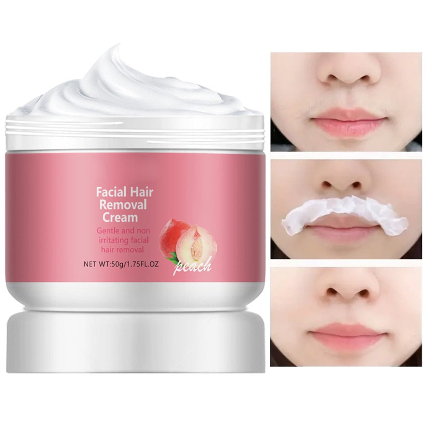 Facial Depilatory Cream, Facial Hair Removal Cream for Women, Depilatory & Post Care Soothing Cream, 4 Min Painless & Flawless Face Hair Remover, Gentle Plant Formula for Sensitive Skin, 1.75 Fl Oz