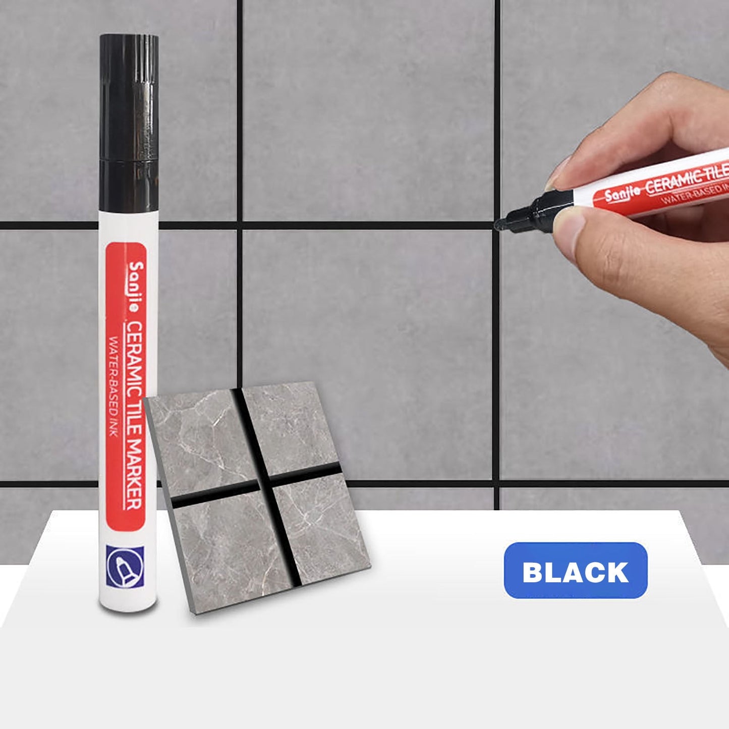 Grout Pen Black Tile Grout Paint Marker - 4ml Tile Beauty Styling Pen For Bathroom & Kitchen Grout Touch-Ups