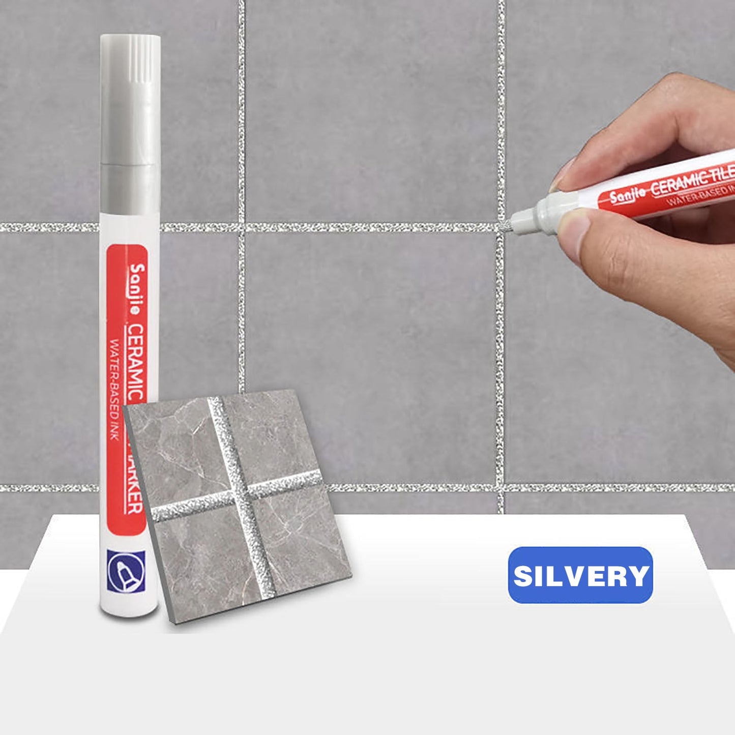 Grout Pen Silver Tile Grout Paint Marker - 4ml Tile Beauty Styling Pen For Bathroom & Kitchen Grout Touch-Ups