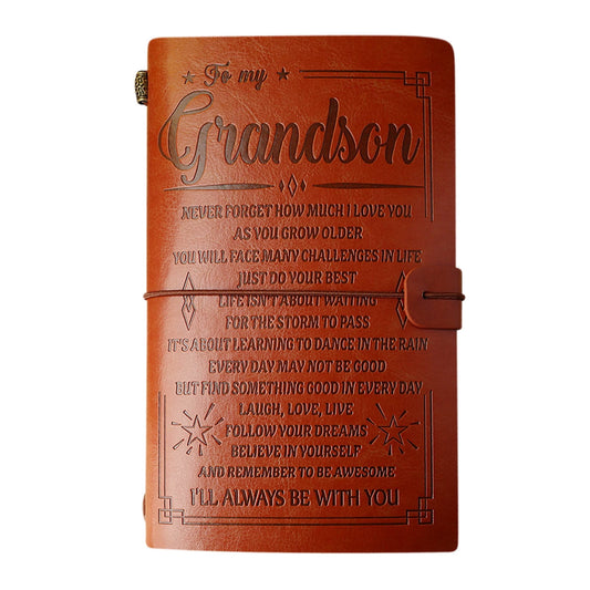 Leather Journal for Grandson, Vintage Brown Leather Notebook, Refillable Vintage Brown Leather Sketchbook, 7.8" x 4.7" Travelers Notebook, Gift for Graduation Birthday