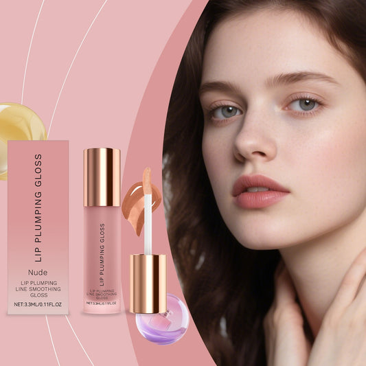 Lip Plumper Gloss, Lifting Gloss, Soft Lip Stick Tint & Plump Hydrating Gloss, Lip Plumping Gloss for Smoothing & Hydrating Lips, Metallic Lipstick for Flat Dull Lips, 0.11 Fl Oz (Nude)