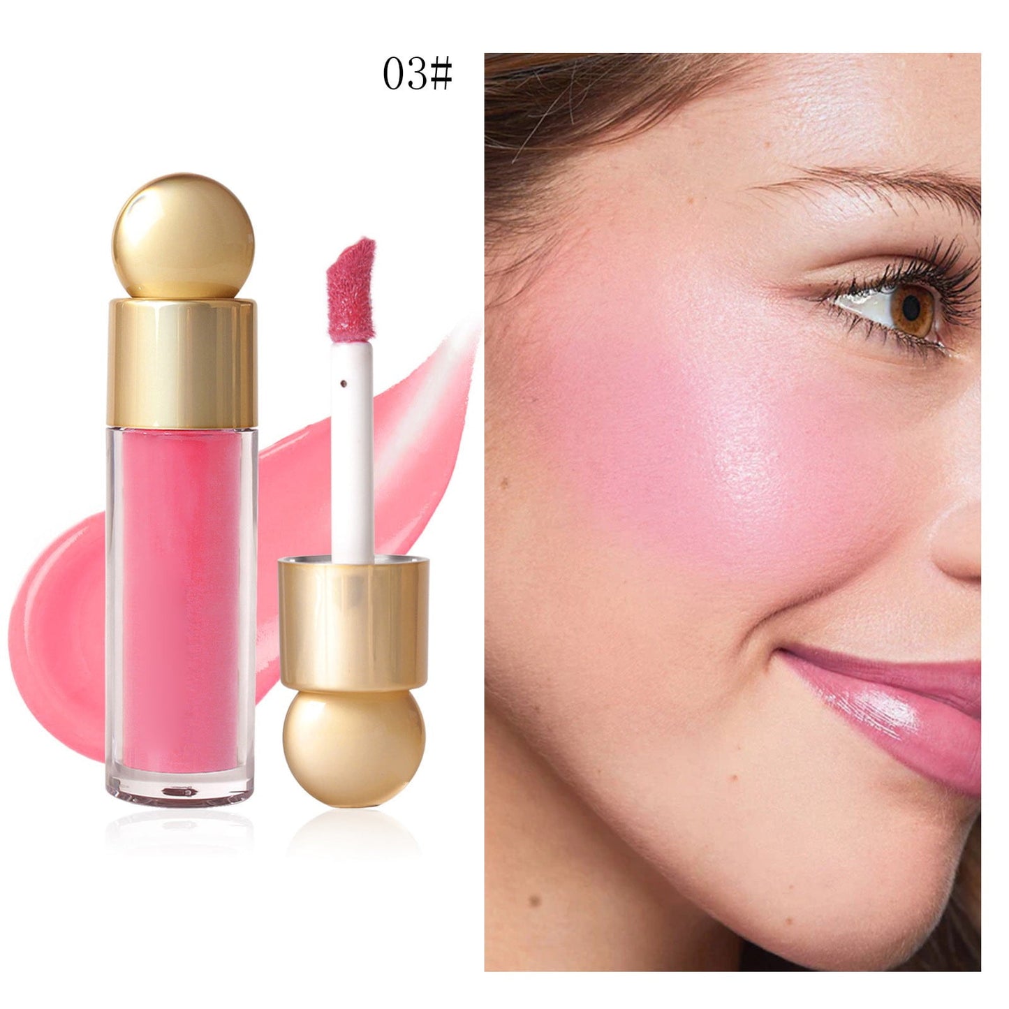 Liquid Blush Stick, Buildable Cream Cheek Tint with High-Pigment Color, Moisturizing & Lightweight Blendable Makeup, Multifunctional Liquid Blusher for Lips & Cheeks, 5ml (#03)