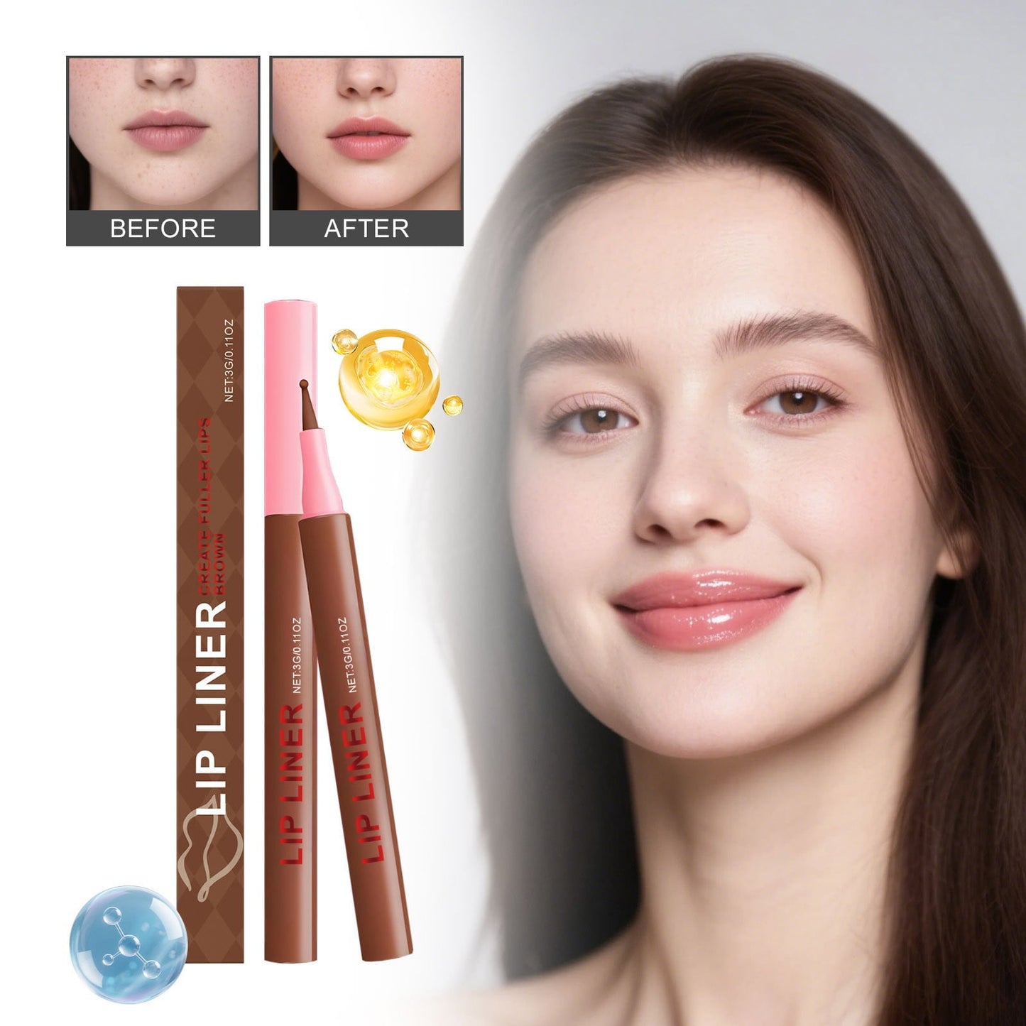 Matte Lip Liner Pencil for Shaping Lips, Long Lasting Waterproof Lipstick Lip Liner Makeup, Rich Creamy Long Lasting Color, Well-Defined and Flawless Application (Brown)