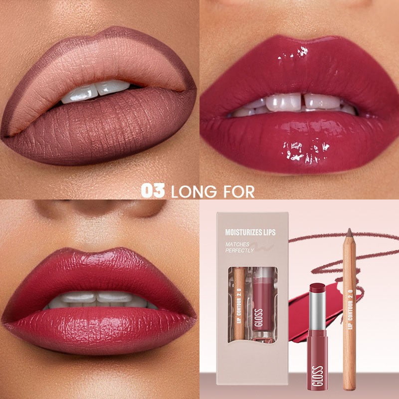 Matte Liquid Lipstick + Lip Liner Pens Set, 24H Long-Lasting Lip Kit with Lip Liner and Gloss, Nourishing, Non-Sticky Tinted Stain Lip Gloss Plumping Lip Oil Set for Women, One Step Lips Makeup Sets