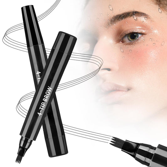 Microblading Eyebrow Pen with 4 Fork Tips, Waterproof Microblading Eyebrow Pencil, Eyebrow Contouring Pen, 3d Eye Brow Pencils for Women, Create Natural Hair-Like Brows (Black)