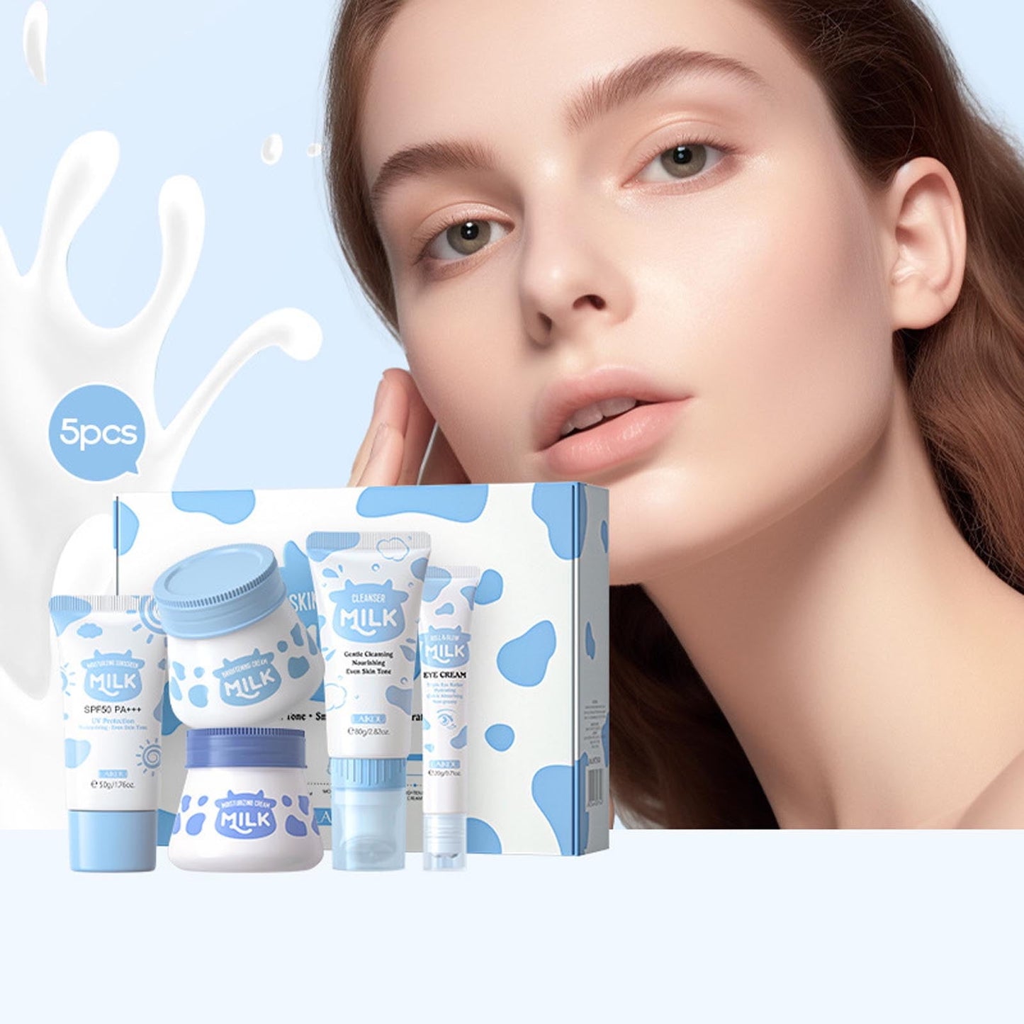Milk Skincare 7 Piece Set, Milk Daily Skincare Kit for Women & Girls, Moisturizes & Nourishes Milk Gentle Skin Cleaning & Care Travel Size Facial Kit