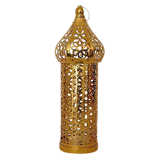Ramadan Lanterns & Gold Lanterns Decorative Indoor, Moroccan Metal Iron Lantern Holder with Hollow Patterns for Ramadan Decorations & Home Ambiance