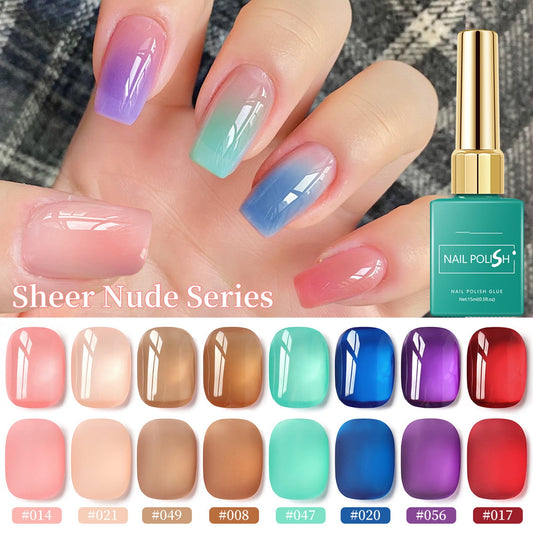 Sheer Nude Gel Nail Polish, Transparent Sheer Colors Soak Off UV Light Cure Gel Polish, Neutral Jelly Gel Polish, Single Bottle Soak off UV LED Cured at Home Salon DIY French Manicure Nails Art