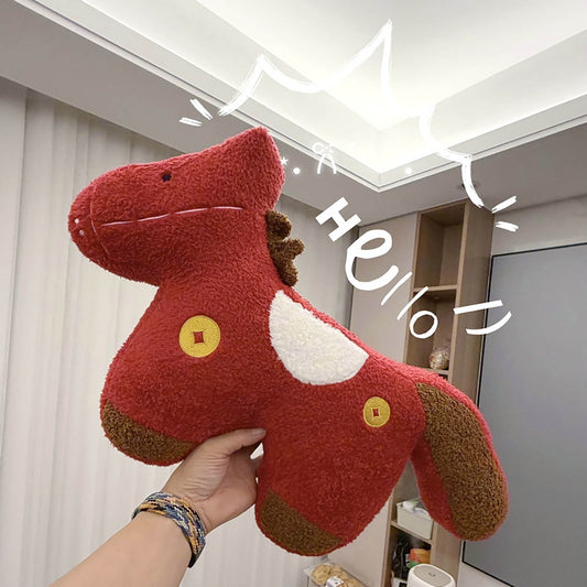 Stuffed Animal & Horse Plush Cushion, Horse Year Mascot Pillow, Decorative Soft Pillow for Sofa, Bedroom, Festive Living Room Decor, Long-Lasting Fluffiness, 21.7 x 15.7 inch