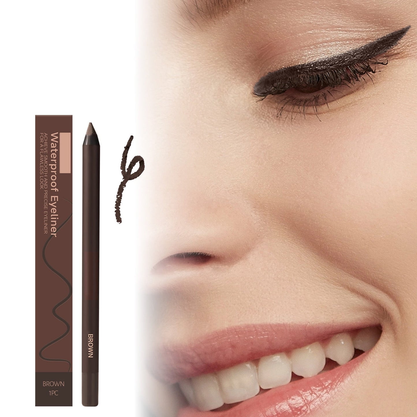 Waterproof Eyeliner Double Sharpenable Eye Pencil, Long Lasting Water-Proof Smudge-Proof Smooth Eyeliner Pen, 24-Hour Long-Lasting Wear (Brown)
