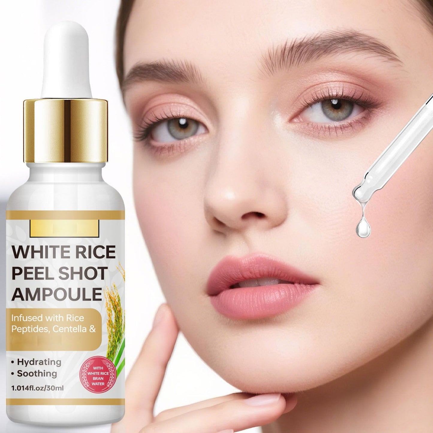 White Rice Exfoliant Ampoule, Rice Ampoule Exfoliating Solution Face and Body Peeling Moisturizing, Deep Pore Cleansing Soft Exfoliating Face and Body Scrub Dead Skin All Skin Types, 1.01 Fl Oz