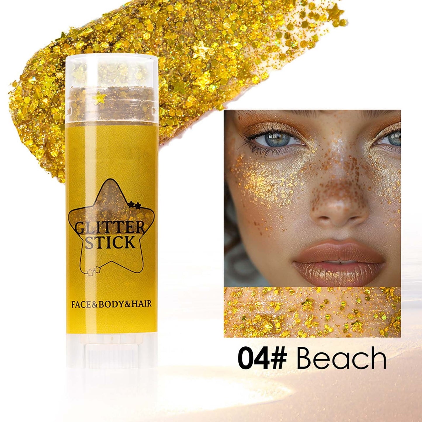 Yellow Body Glitter Stick, Holographic Chunky Sequins Glitters, Face Hair Glitter Makeup, Mermaid Chunky Glitter Face Paint,Waterproof Sparkle Festival Rave Accessories for Women