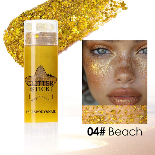 Yellow Body Glitter Stick, Holographic Chunky Sequins Glitters, Face Hair Glitter Makeup, Mermaid Chunky Glitter Face Paint,Waterproof Sparkle Festival Rave Accessories for Women