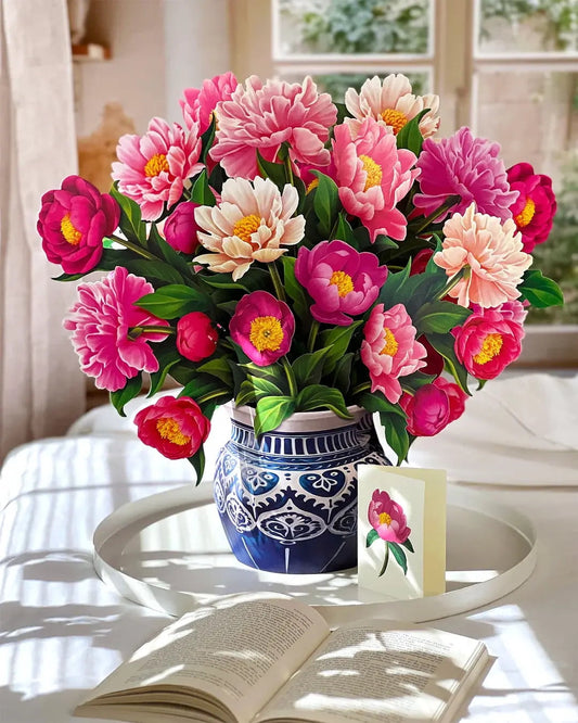 Paper Flowers,Fresh Paper Flower Pop-Up Bouquet Greeting Cards,Freshcut Paper Pop Up Cards, Peony Paradise Paper Flower Bouquet Greeting Cards with Blank Card(1pc 19in)