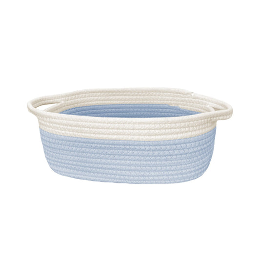 Woven Storage Basket with Handle - Decorative Gift Basket with Ribbon & Bag, Blue-White (Style C)