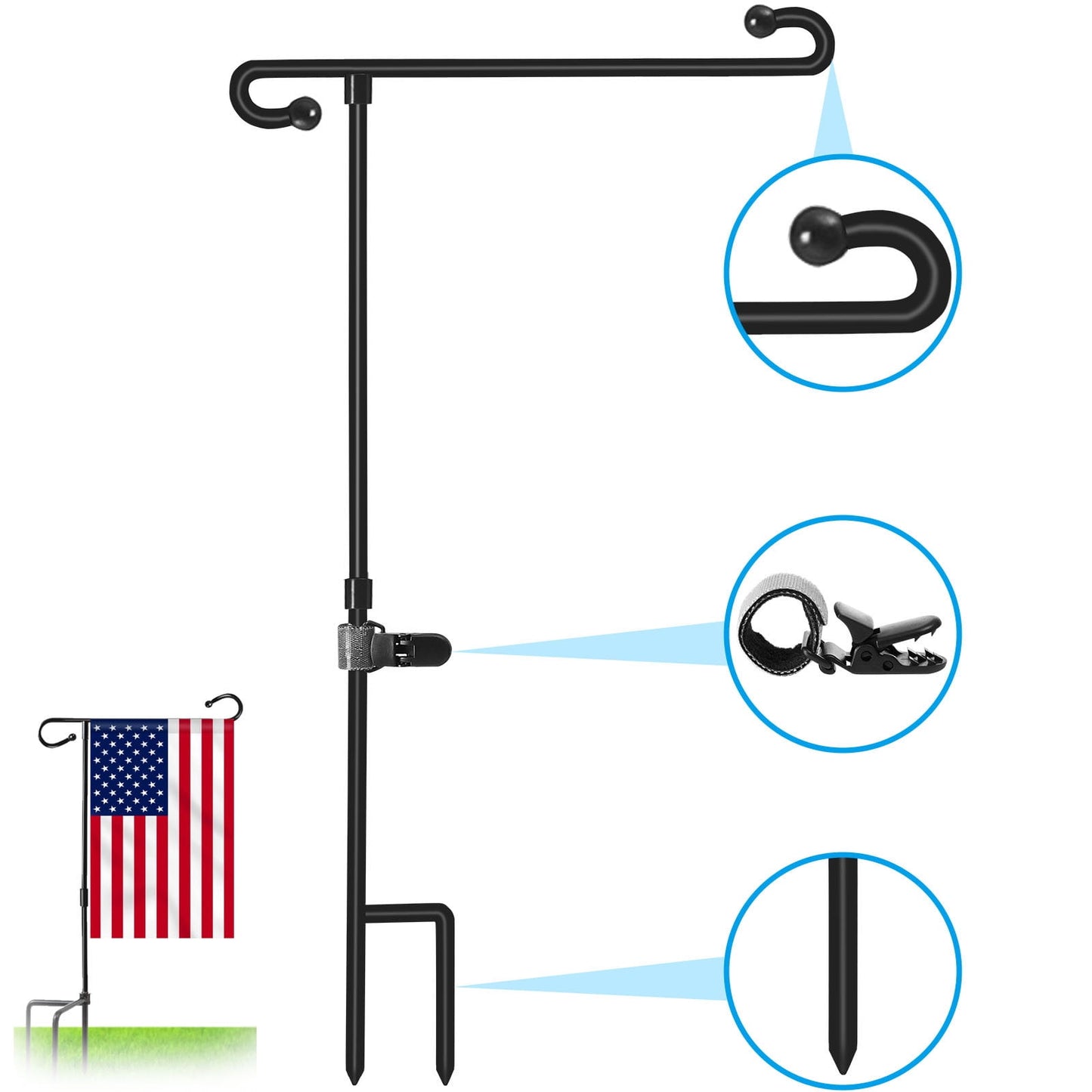 Garden Flag Stand,Garden Flag Pole,Small Flag Holder,Yard Flag Holder,Garden Flag Stand No Need Stopper Garden Flag Pole Metal Powder-Coated Weather-Proof Paint(Flagpole+Clip 33*17in)