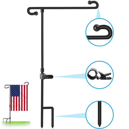 Garden Flag Stand,Garden Flag Pole,Small Flag Holder,Yard Flag Holder,Garden Flag Stand No Need Stopper Garden Flag Pole Metal Powder-Coated Weather-Proof Paint(Flagpole+Clip 33*17in)