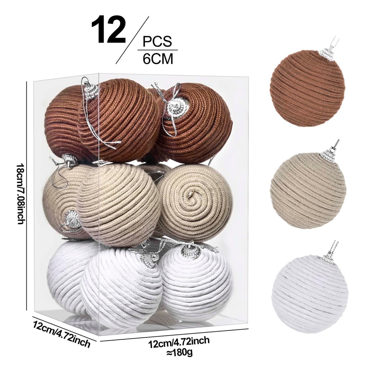 Christmas Ornaments Balls,2.36Inch,12Pcs Rope Christmas Ornaments-handcrafted Christmas Tree Decoration Balls-gifts-home Hangers
