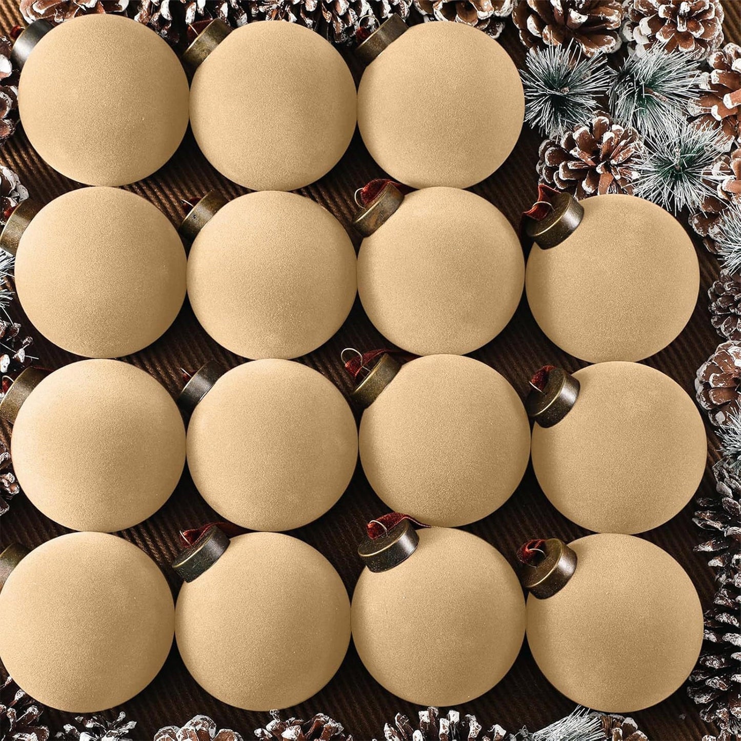 15pcs Velvet Ornaments,Khaki Christmas Ornaments,3.14inch,Velvet Christmas Ball Ornaments,Khaki Flocked Xmas Plastic Ball Small Shatterproof Decorative For Family Holiday Party (Khaki)