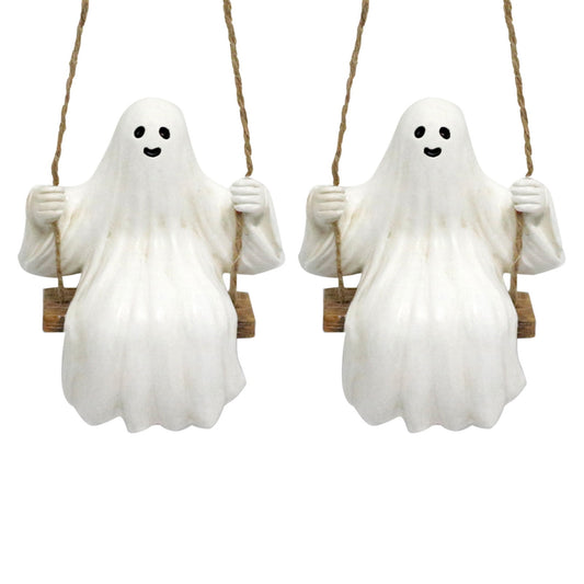 Ghost On A Swing,Halloween Decoration Swinging Shadows: Ghost on A Tree Swing,Hanging Resin Ghosts Indoor and Outdoor Decorations for Patio Lawn Yard(2pcs 3in)