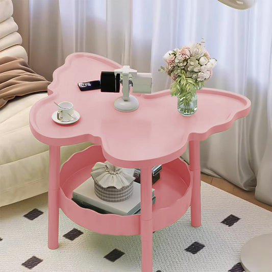 Small Table,Butterflies 2 Tier End Table,Side Table with Removable Tray,End Table Round Side Table Small Accent Table,Waterproof Small Sofa Coffee Side Tables(Pink Butterfly 19in)