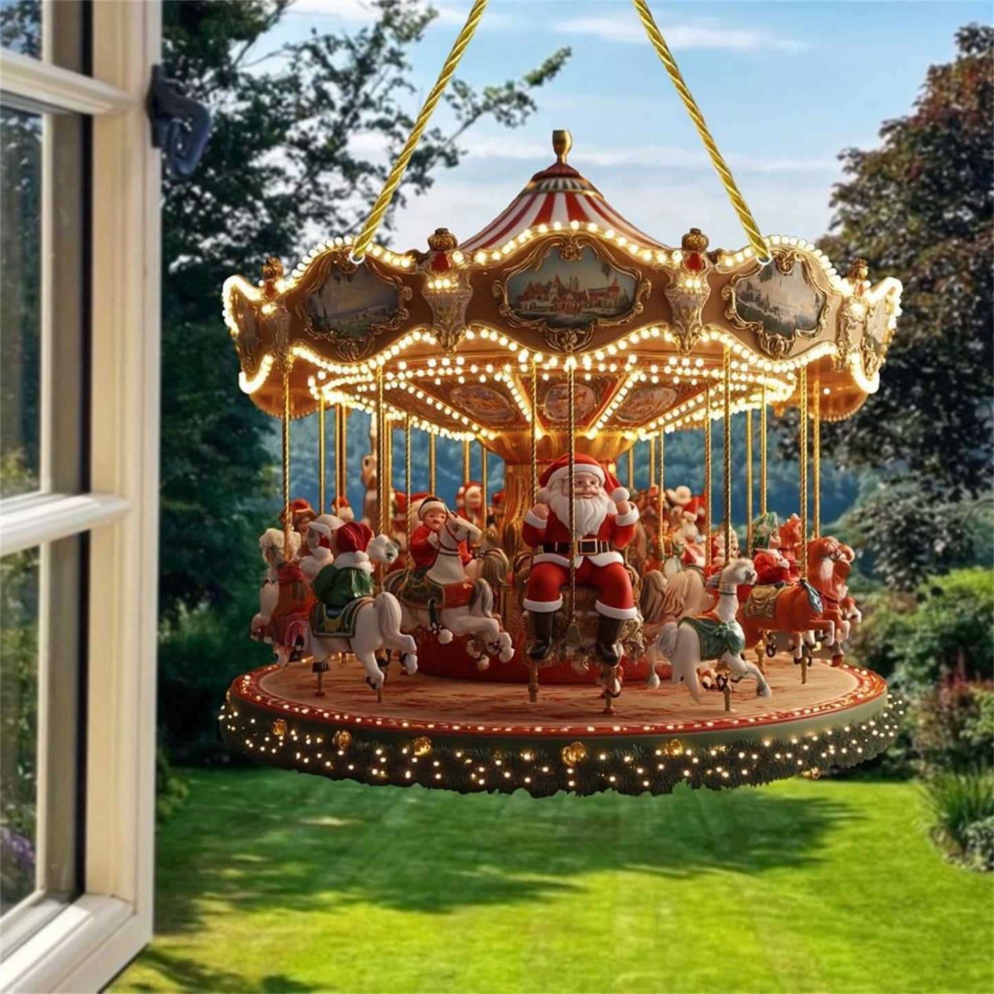Christmas In July Decorations,Santa Claus Carousel,Christmas Carousel Decoration,Acrylic Christmas Claus Carousel Hanging Decoration for Living Room Bedroom Home Decoration(B 10in)