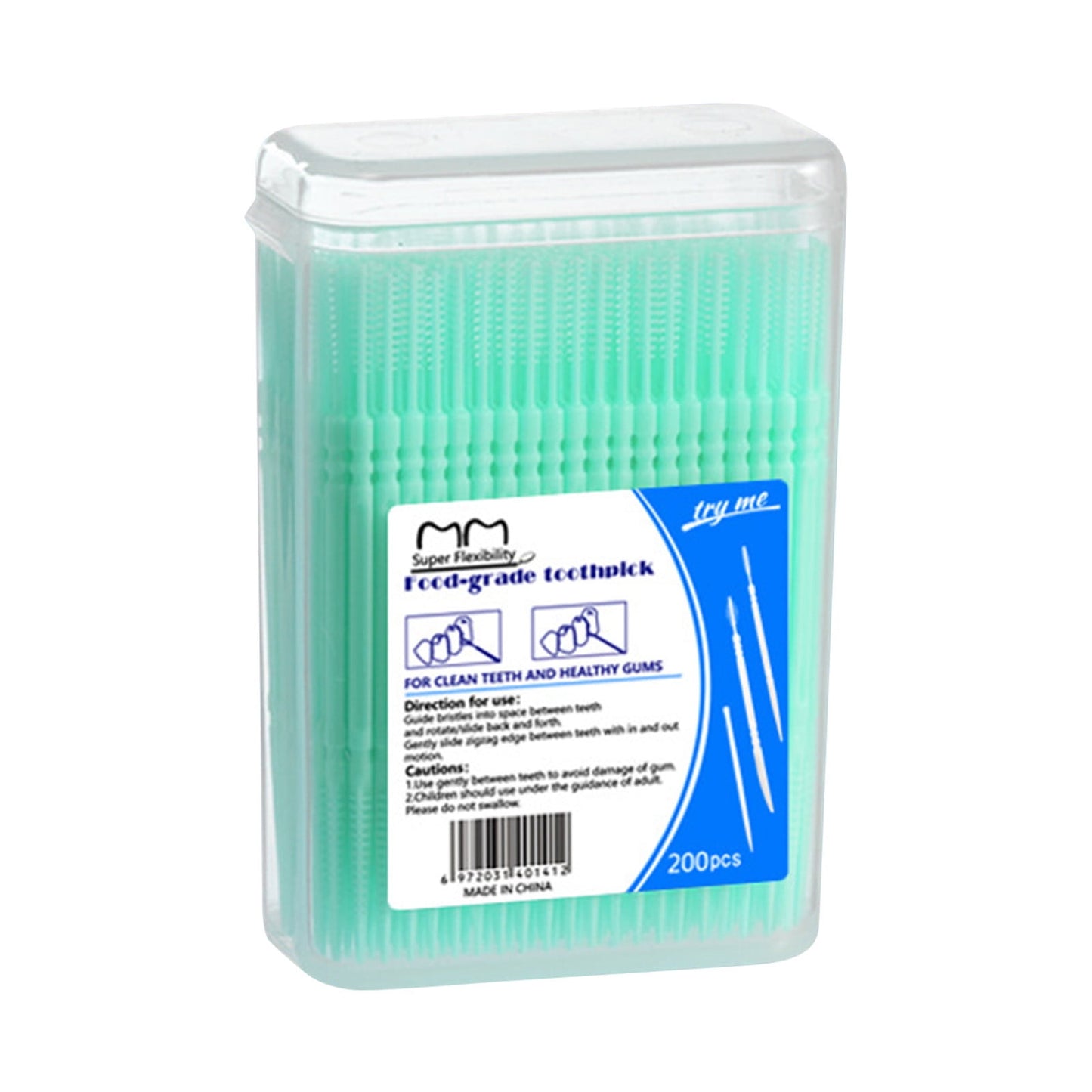 Double Floss Picks,Plastic Toothpicks,200Pcs Double-Head Toothpicks, Disposable Plastic Toothpicks For Teeth Cleaning, Interdental Brushes Oral Care DentalPicks,Dental Floss and Picks(Mint)