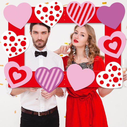 Photo Booth Frame,Valentines Day Photo Props,Valentine's Day Photo Prop Frame Valentines Lovers Selfie Photo Booth Props for Photoshoot, Love Heart Valentine's Party Decoration Supplies(Pink)